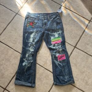 INC International Concepts Blue Jeans with Colorful Patches